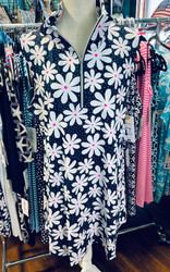 Dress, Sleeveless Zip Navy Daisies Coolant Fabric SPF50 Lulu B
