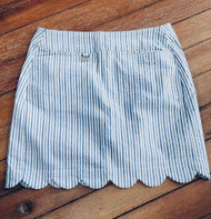 LuLu B Skort, Striped 4 Pocket Scalloped Hem Blue 2 Tone LuLu B