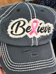 Baseball Trucker Cap, Cancer Pink Ribbon Black