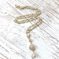 Necklace, Crystal Sparkling Gold USA Made 19” Adjustable 