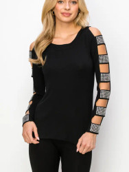 Top, Sexy Sassy Bling Rhinestone Ladder Sleeve USA MADE