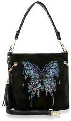 Purse, Crossbody Hobo Butterfly Multi Color Rhinestones