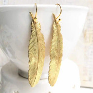 Necklace, Feather BoHo Gold Plated USA Made