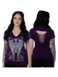 Top, Angel Wings Cross Slit Back Purple