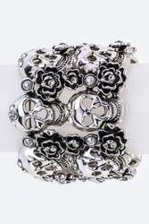 Bracelet, Skull Metal Roses Cuff