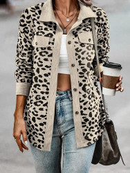 Shirt, Shacket Corduroy Tan Leopard Light Weight