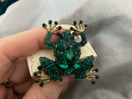 Pin, Broach Frog Green Rhinestone 