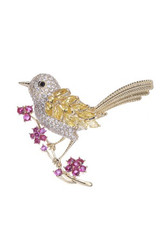 Pin, Brooch Bird Cubic Zirconia Yellow Clear