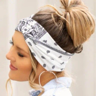 Headband, Bandana Stretchy Paisley White Soft