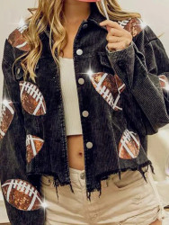 Jacket, Corduroy Sequin Football Black