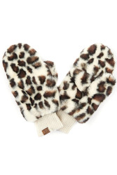 Mittens Faux Fur Leopard Beige Cuff CC Brand