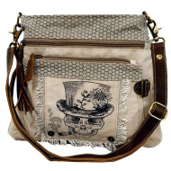 Purse, Sugar Skull Top Hat Canvas Lined Zip Backside Pocket