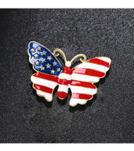 Pin, Brooch Butterfly American Flag Red White & Blue