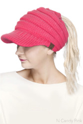 Hat, Brimmed Ponytail Messy Bun Candy Pink