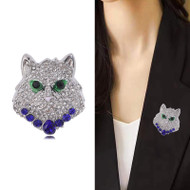 Pin, Necklace Slide Cat Rhinestone Green Eyes