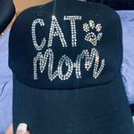 Baseball Trucker Cap, Cat Mom Rhinestone Black