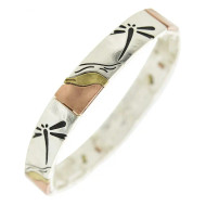 Bracelet, Dragonfly Stretch Antique Silvertone Copper & Brass Tone