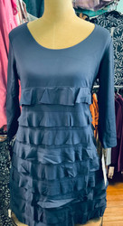 Dress, Cha Cha Ruffle 3/4 Sleeve Navy Coolant Fabric LuLu B