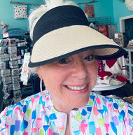 Hat, Visor Tan Black Backside Elastic & Tie