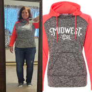 Hoodie, Midwest Girl USA Made Grey Fire Coral