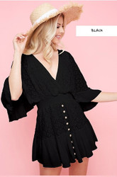 Romper, Lace Elastic Waist Black