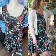 Dress, Sleeveless Palm Floral Black