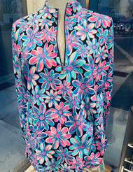 Top, Pullover Zip Beachtime LuLu B Flower Power Pink Blue SPF 50