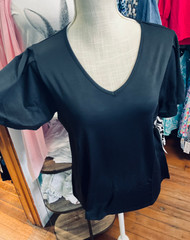 Top, MEDIUM LEFT  Short Sleeve Flutter Sleeve Slight  V Neck Coolant Fabric  LuLu B