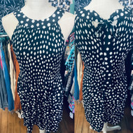 Dress, Sleeveless Halter Style Tie Neck Navy White Lined