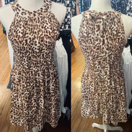 Dress, Sleeveless Animal Print Off White Brown Lined