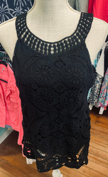 Top, Crocheted Sleeveless Black Lined