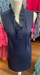 Dress, Sleeveless Ruffle Neckline Coolant Fabric LuLu B Navy