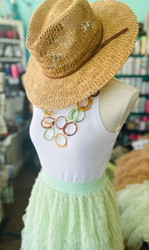 Necklace, Rings Burgundy Mustard Lime