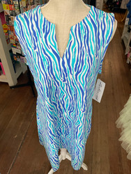 Dress, Sleeveless Coolant Fabric SPF 50 Blue Turquoise Pattern LuLu B 