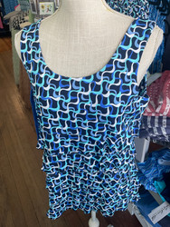 Top, Sleeveless Cha Cha Ruffle Top Coolant Fabric SPF 50 Blues