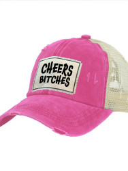 Baseball Trucker Cap, Cheers Bitches Pink Distressed