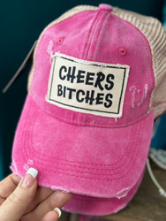 Baseball Trucker Cap, Cheers Bitches Pink Distressed