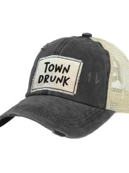 Cap, Baseball Town Drunk Black Distressed