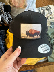 Baseball Trucker Cap, Bison Buffalo Black White