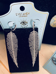Earrings, Feather CZ Crystal 