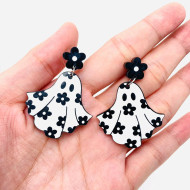 Earrings, Ghost Flowers Halloween Acrylic