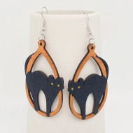 Earrings Dangle Cat Wood
