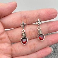 Earrings, Heart Zircon Silver Plated Gothic