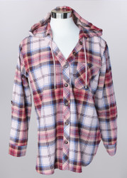 Keren Hart Hooded Plaid Flannel- Wine, Brown, Blue