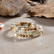 Bracelet, Wrap Crystals Jasper Amazonite Cultered Freshwater Pearls