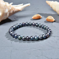 Bracelet, Pearls Stretch Peacock Black