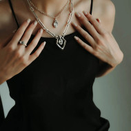 Necklace, Pewter Handmade Hypoallergenic 2 Strand Swarovski Crystal