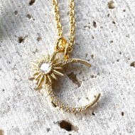 Necklace, Sun Moon Charm Crystal 18”