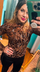 Top, Mesh Layering Chocolate Brown 