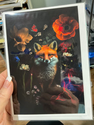 Card, Fox Flowers Blank Inside